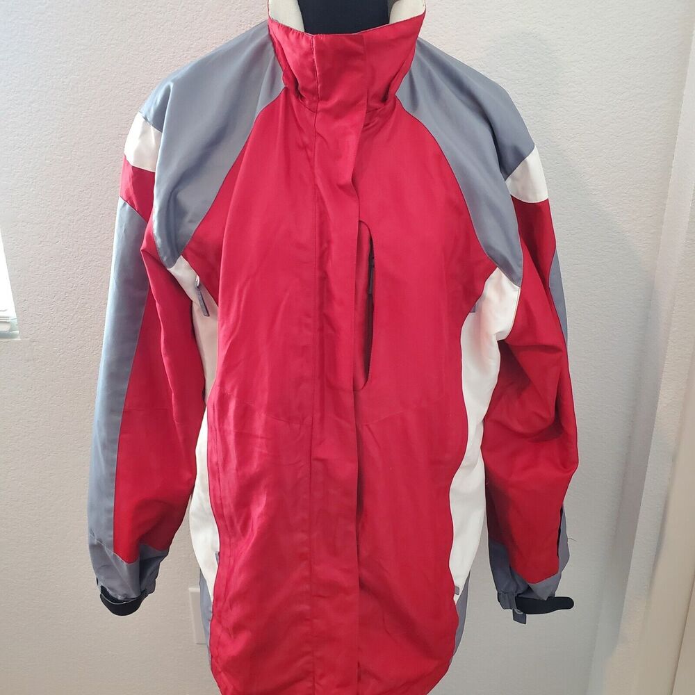 Athletic Works Red Gray off White Lined Jacket Size Missy 12/14 Hooded Zipper